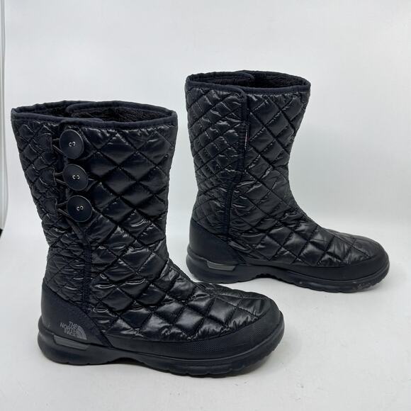 THE NORTH FACE ThermoBall Black Quilted Fleece-Lined Button Snow Boots - Picture 2 of 11